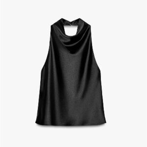NWT - Zara Satin Black Halter Top